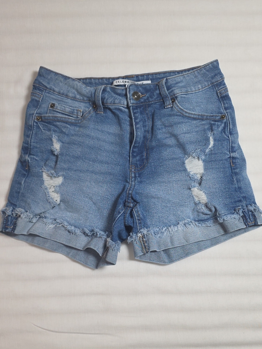 0763‎ Celebrity Pink Light Blue Distressed Denim Jean Shorts; 5/27
